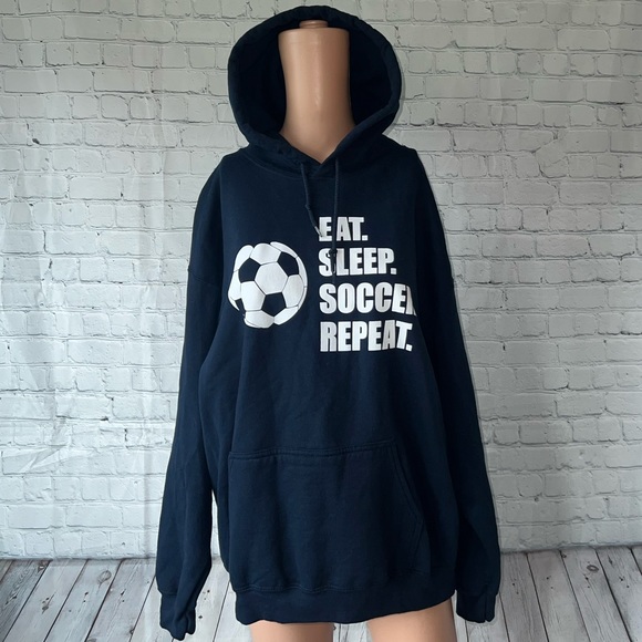 Gildan Tops - Gildan Eat Sleep Soccer Dark Blue & White Hoodie size L